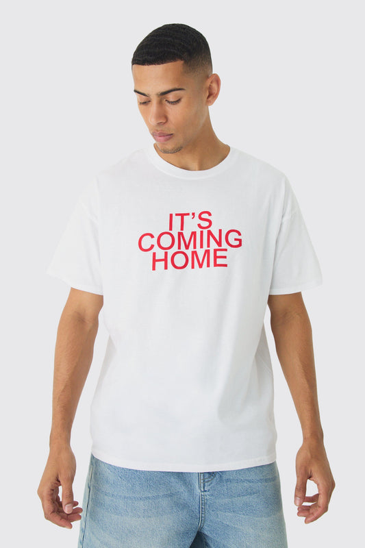 White Oversized It's Coming Home England Print T-Shirt