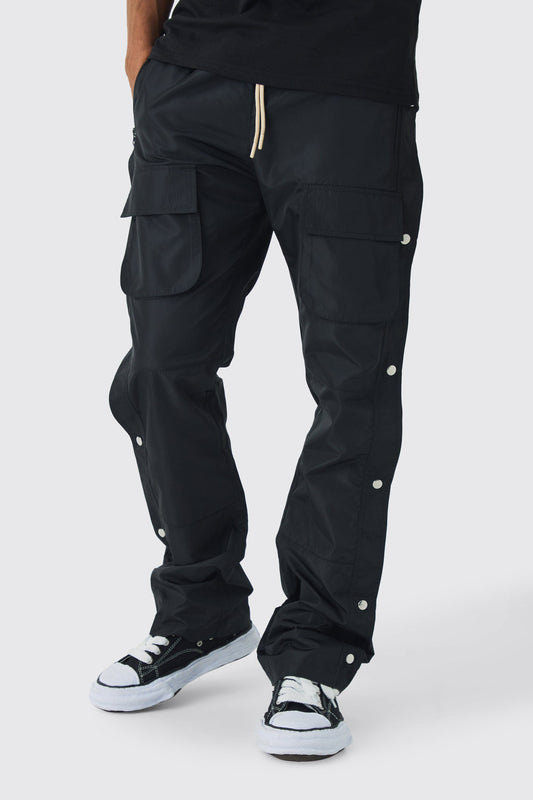 Elasticated Waist Slim Flare Stacked Cargo Trousers