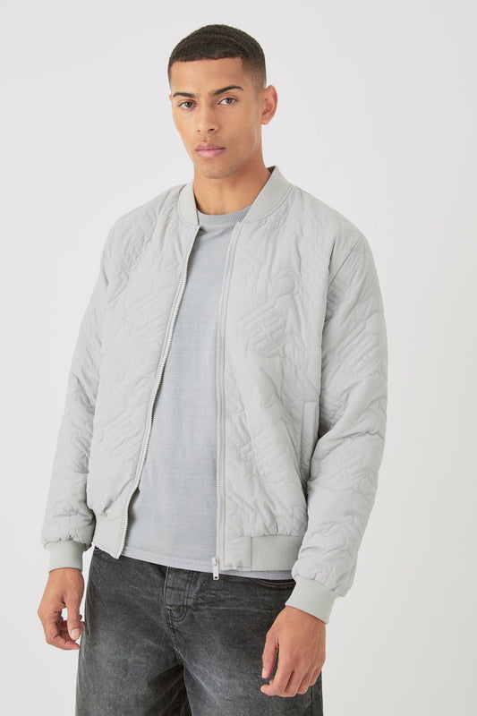 Gothic M Quilted Bomber Jacket In Grey