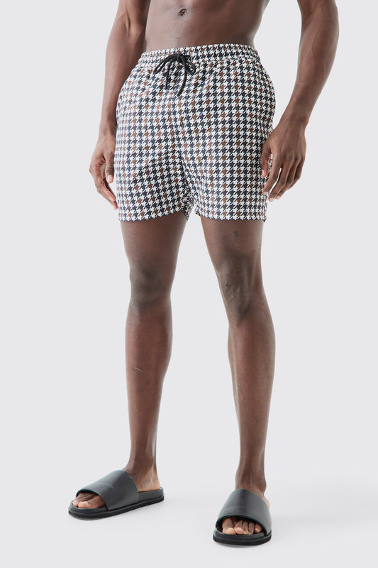 Mid Length Dogstooth Swim Short