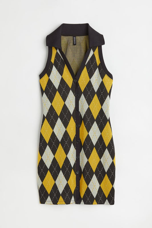 H&amp;M Checkered Jacquard-Knit Dress 