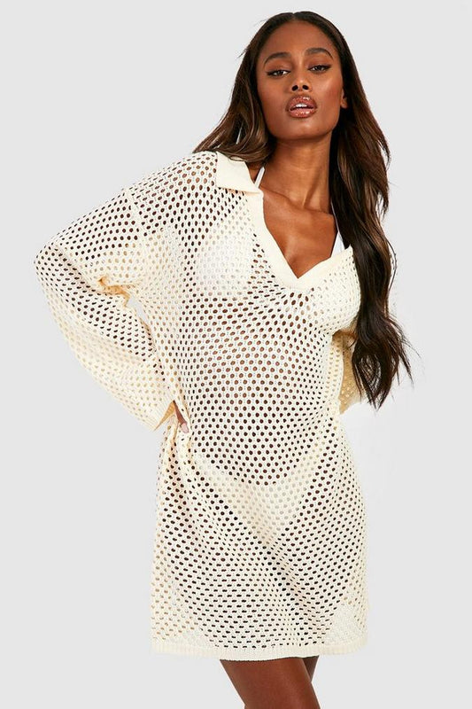 Boohoo Crochet Polo Cover Up Rigar Teku